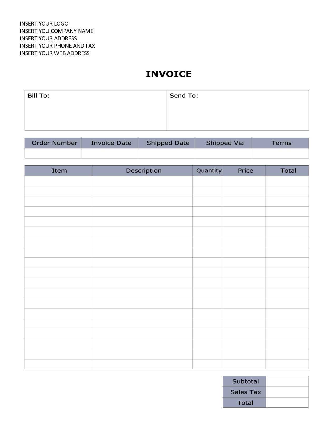 Word Document Invoice Template Sales Invoice Sample Word Throughout Free Printable Invoice Template Microsoft Word