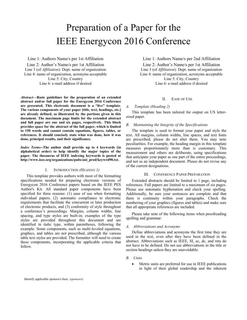 Word Template – Ieee Energycon 2016 Intended For Template For Ieee Paper Format In Word