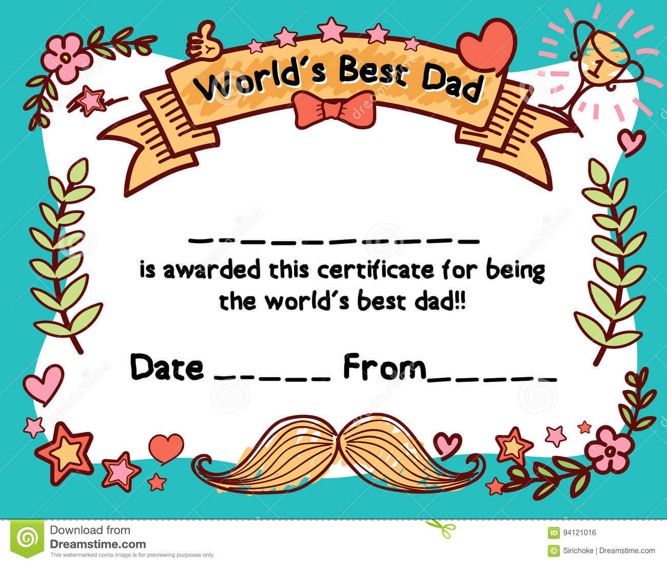 World`s Best Dad Award Certificate Template Stock Vector Regarding Player Of The Day Certificate Template