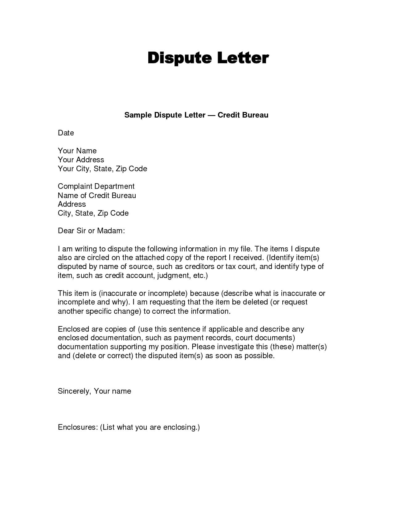 Writing Dispute Letter Format | Credit Bureaus, Lettering In Credit Report Dispute Letter Template