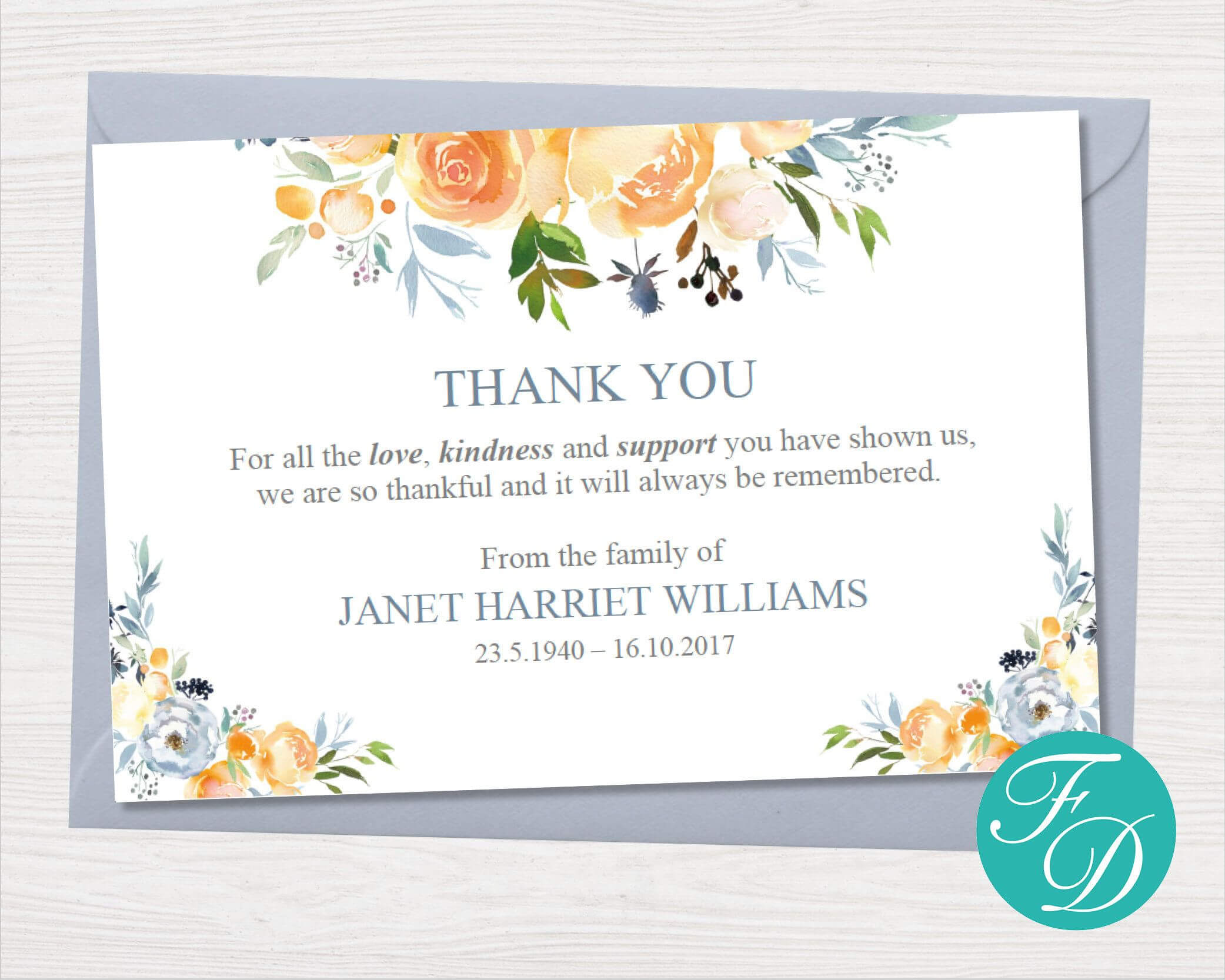 Yellow Rose Funeral Thank You Notes – Funeral Template Regarding Microsoft Word Note Card Template
