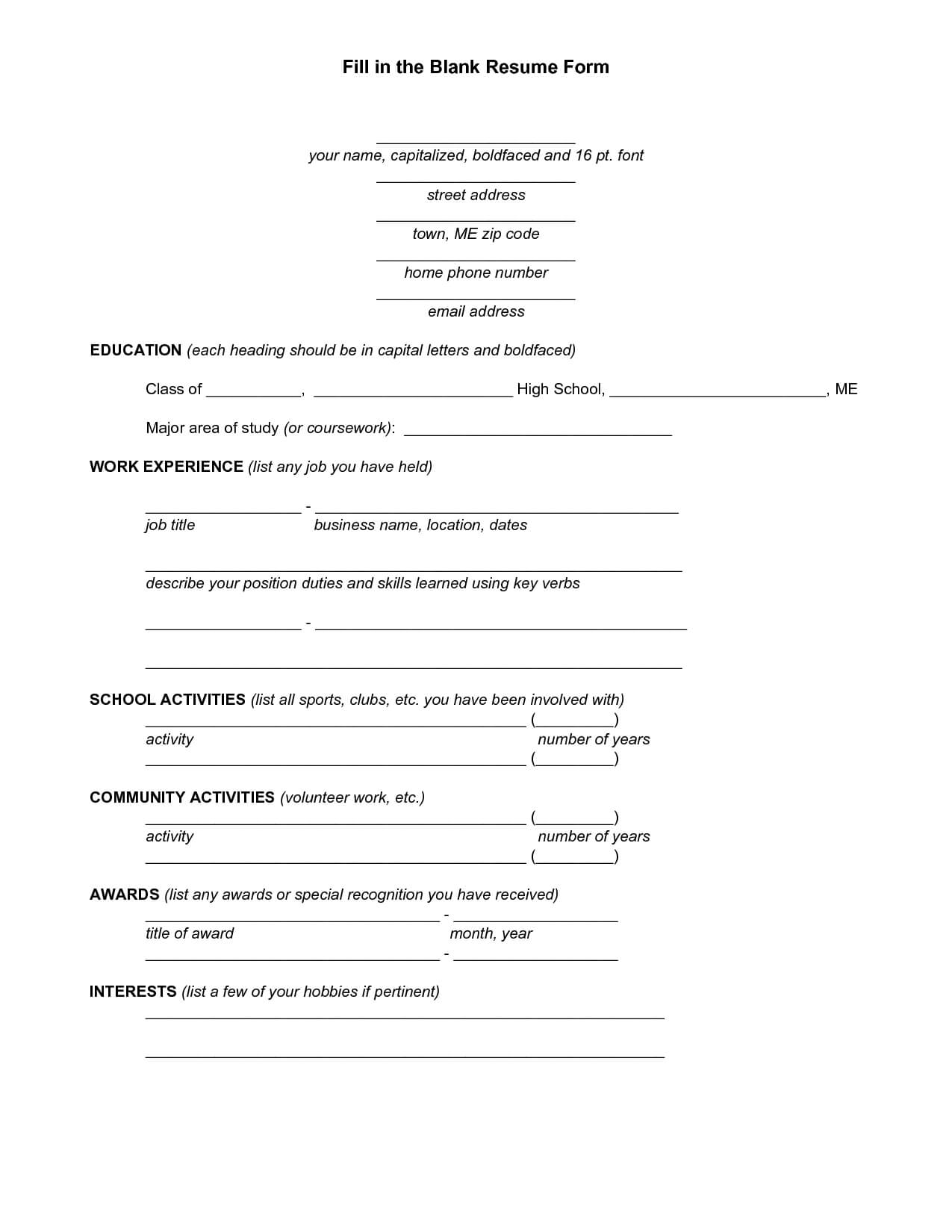 You Can Fill In | Student Resume, Resume Form, Job Resume Regarding Free Blank Cv Template Download
