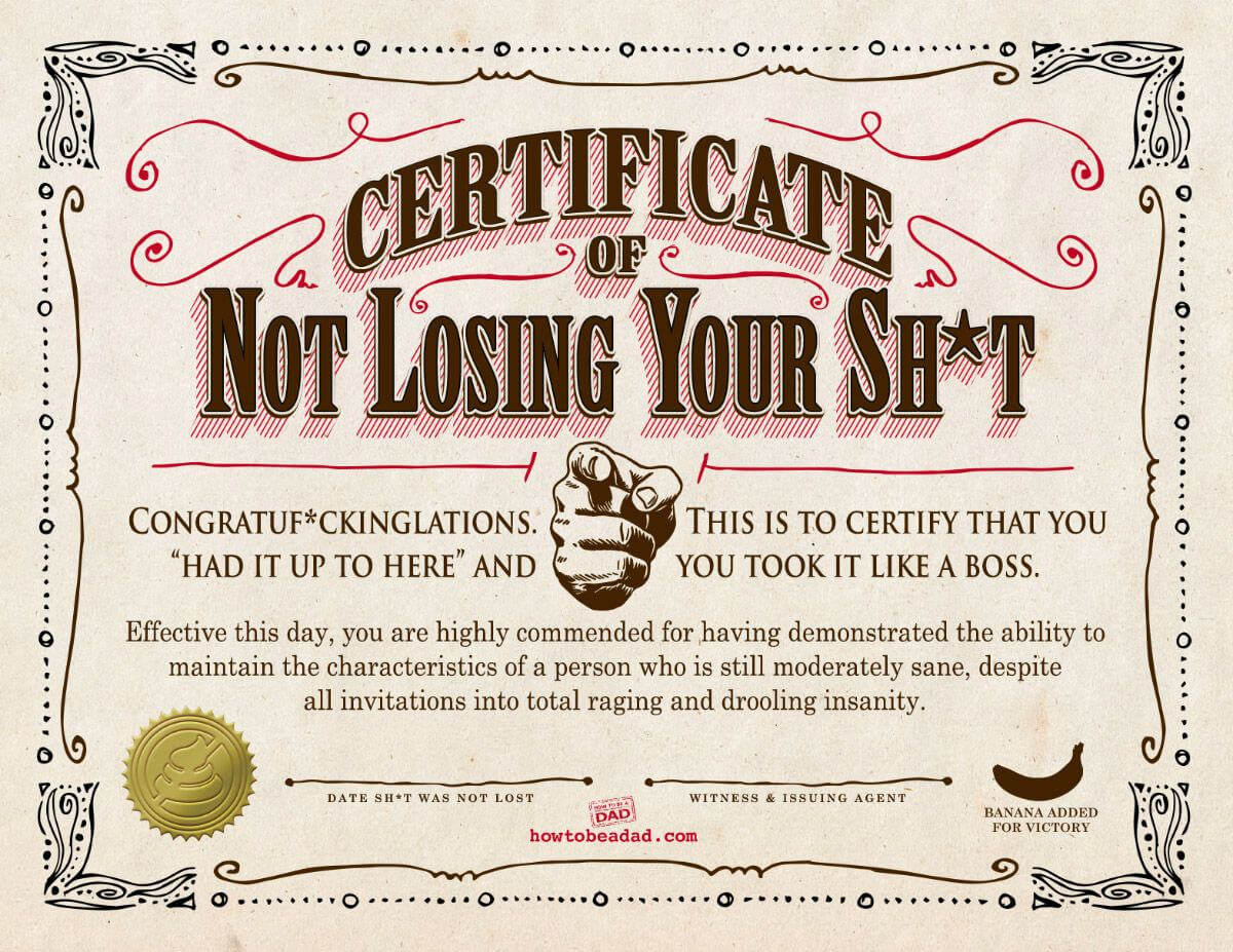 Your Certificate Of Not Losing Your Sh*t | Funny Intended For Free Printable Funny Certificate Templates