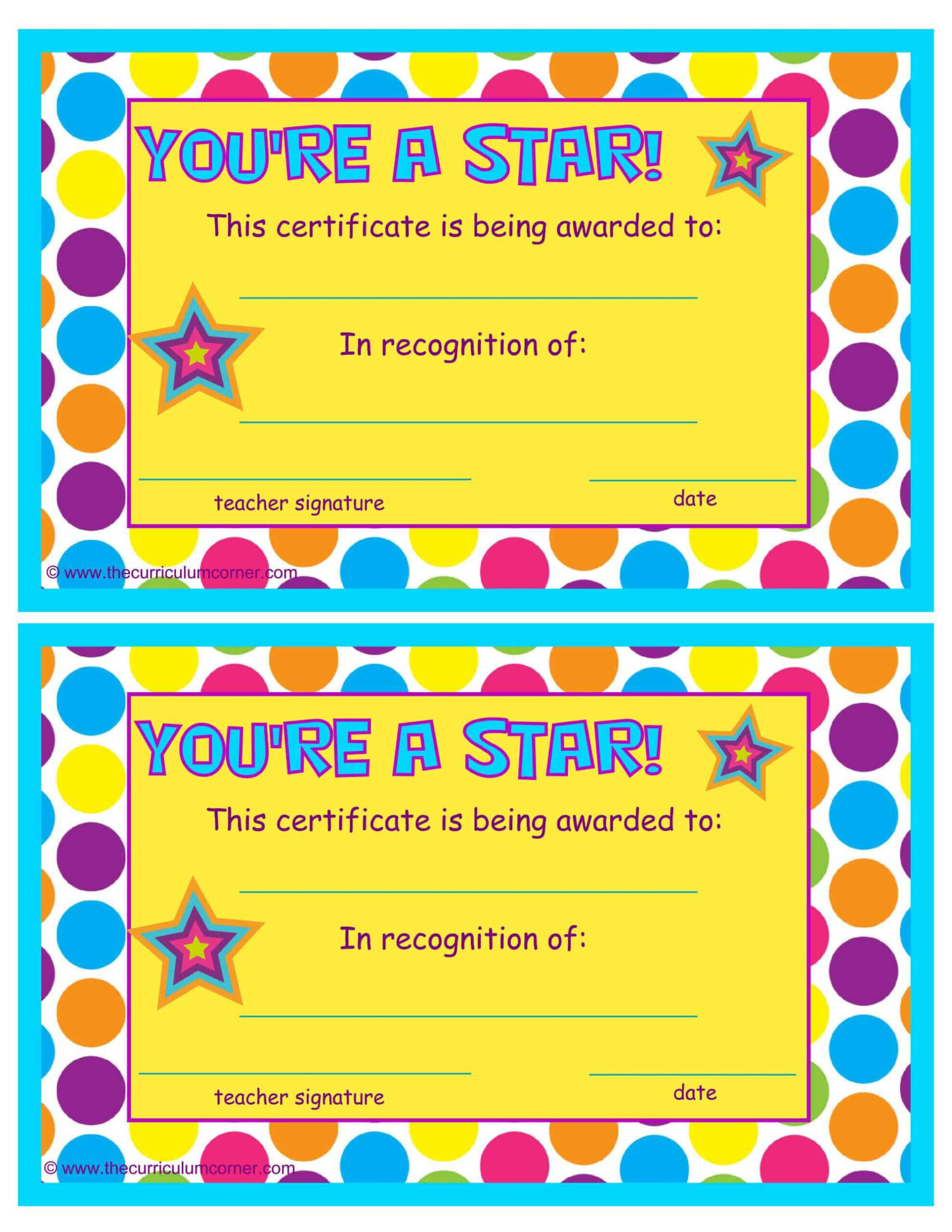 You're A Star End Of The Year Certificates | Star Students Pertaining To Star Of The Week Certificate Template